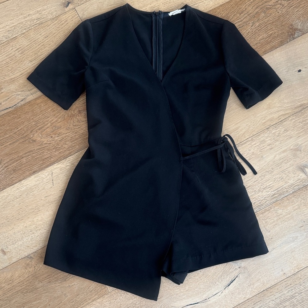 Black Short Sleeve Wrap Romper S